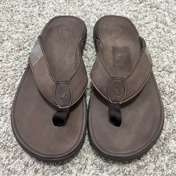 OluKai Tuahine Men’s Waterproof Leather Sandals Dark Wood Size 10 main image 5